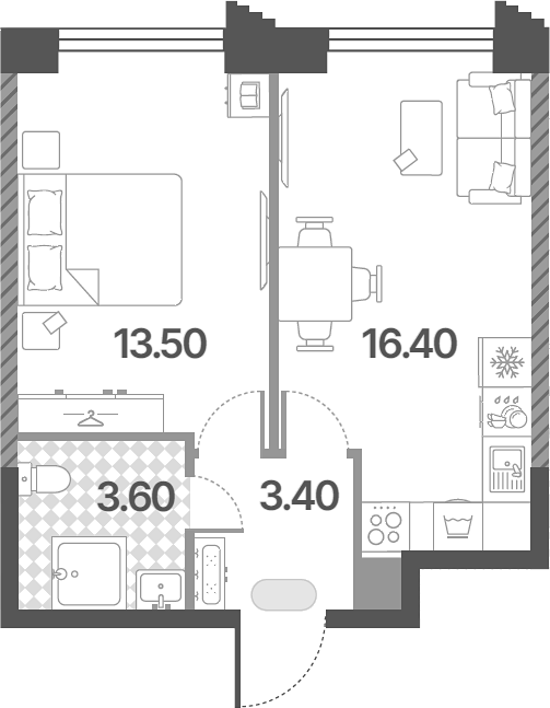 2-комн., 36.9 м², 10/14 этаж, ЖК «Обручева 30»