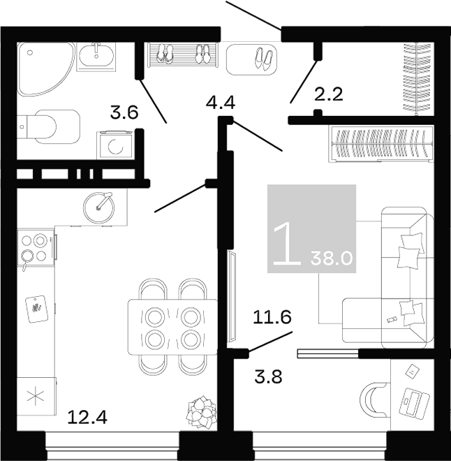 1-комн. квартира, 34.2 м² в ЖК Хозяин Морей — фото 2