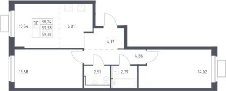 3-комн., 59.38 м², 12/12 этаж, ЖК «Новое Видное»