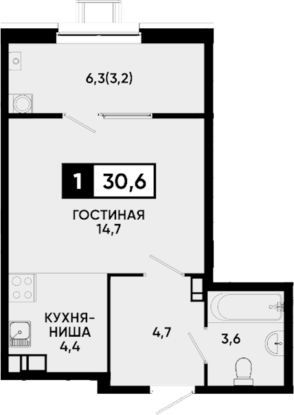 Студия, 27.4 м², 2/9 этаж, ЖК «Квартал на курорте Моя Легенда»