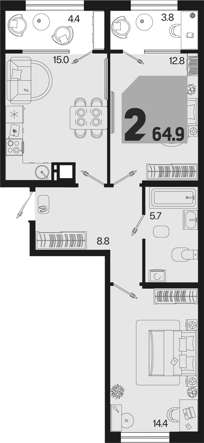 3-комн. квартира, 56.7 м² в ЖК Первое место — фото 2