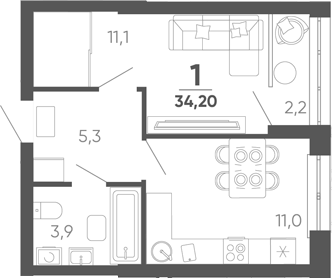 1-комн. квартира, 32 м² в ЖК Барса — фото 2