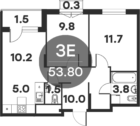 3-комн., 52 м², 4/6 этаж, ЖК «Равновесие»