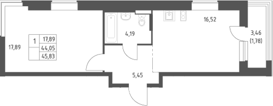 2-комн., 46.81 м², 8/9 этаж, ЖК «Большое Юрлово»
