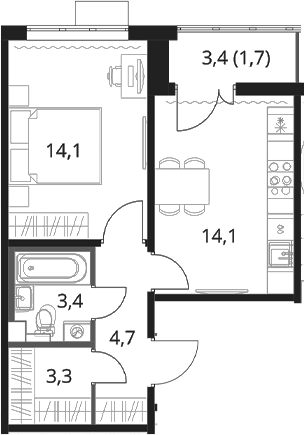 1-комн., 39.6 м², 13/16 этаж, ЖК «1-й Шереметьевский»