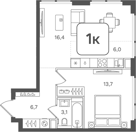 2-комн., 45.9 м², 5/31 этаж, ЖК «НАЗАРЕ»
