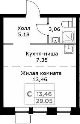 Студия, 29.05 м², 23/25 этаж, ЖК «КИТ»