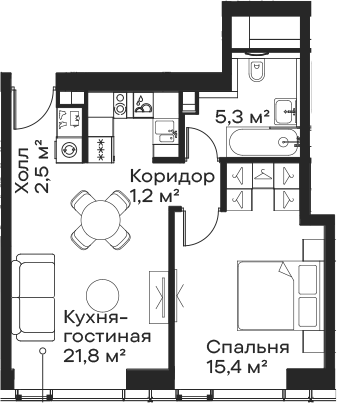 2-комн., 46.2 м², 13/59 этаж, ЖК «Сити Бэй»