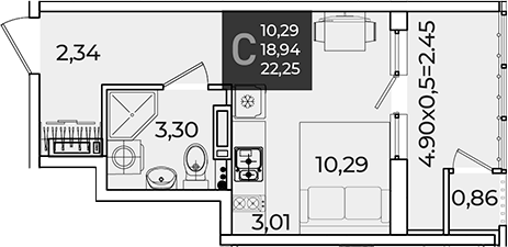 Студия, 18.94 м², 17/18 этаж, ЖК «Образцово»