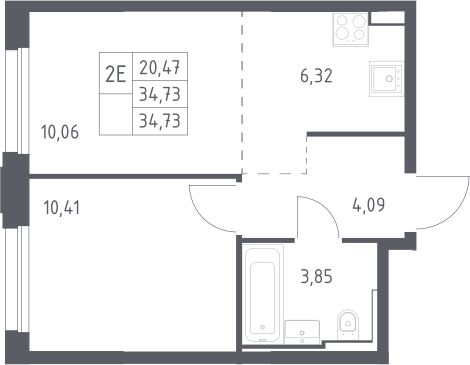 2-комн., 34.73 м², 8/24 этаж, ЖК «Квартал Строгино»