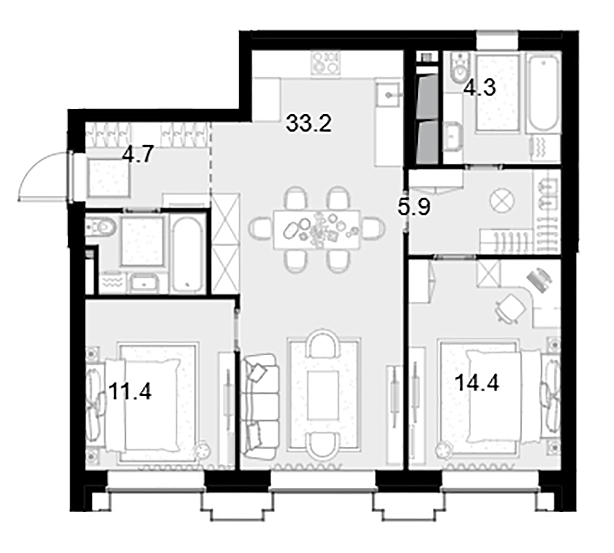 2-комн., 79.8 м², 20/42 этаж, ЖК «Высотка на Жукова»
