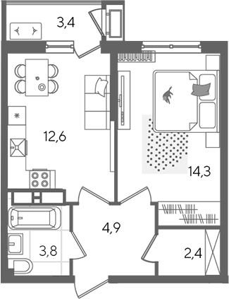 1-комн. квартира, 38 м² в ЖК Рекорд — фото 2