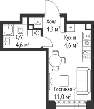 Студия, 24.6 м², 37/59 этаж, ЖК «СЕТ»