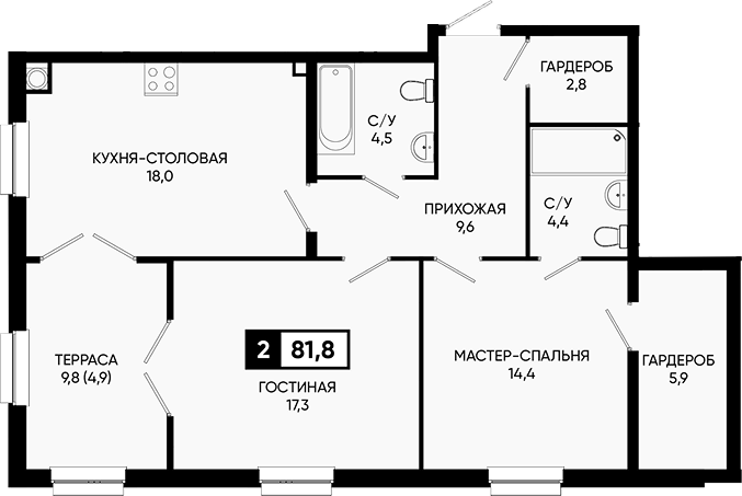 2-комн. Дом у озера Моне