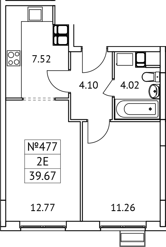 2-комн., 39.67 м², 13/14 этаж, ЖК «Новотомилино»