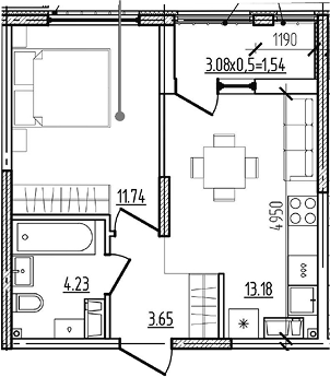 1-комн. квартира, 32.8 м² в ЖК Моренуар — фото 2