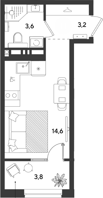 Студия, 21.4 м², 8/9 этаж, ЖК «Ридз»