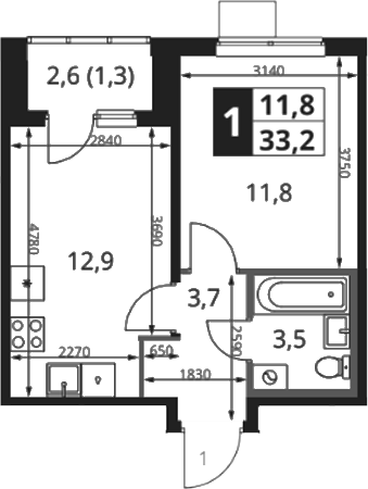 1-комн., 31.9 м², 17/17 этаж, ЖК «1-й Ясеневский»
