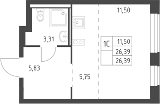 Студия, 26.39 м², 2/17 этаж, ЖК «Горки Парк»