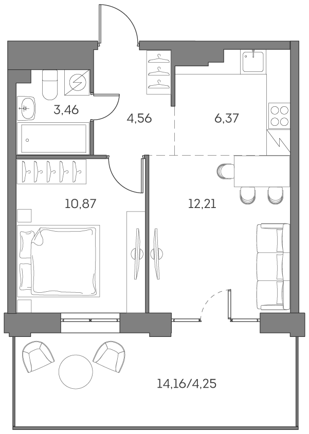 2-комн., 37.47 м², 2/12 этаж, ЖК «Аквилон БИСАЙД 2.0»