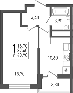 1-комн. квартира, 37.6 м² в ЖК ЖК «Кубанская Крепость» — фото 2