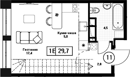 Студия, 29.7 м², 17/17 этаж, ЖК «Пушкино Град»