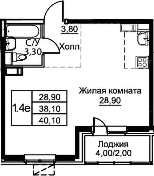 Студия, 38.1 м², 12/12 этаж, ЖК «Кашинцево»