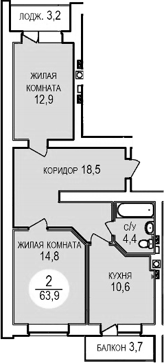 2-комн. квартира, 61.19 м² в ЖК Кубанская усадьба. ООО СЗ Кубанская усадьба — фото 2