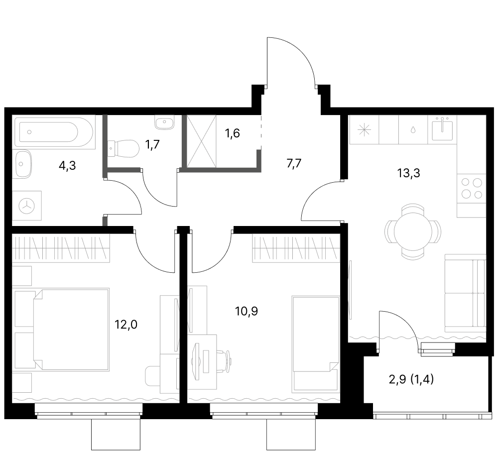 2-комн., 51.5 м², 5/18 этаж, ЖК «1-й Ясеневский»