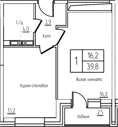 2-комн., 37.3 м², 8/12 этаж, ЖК «Троицкий»