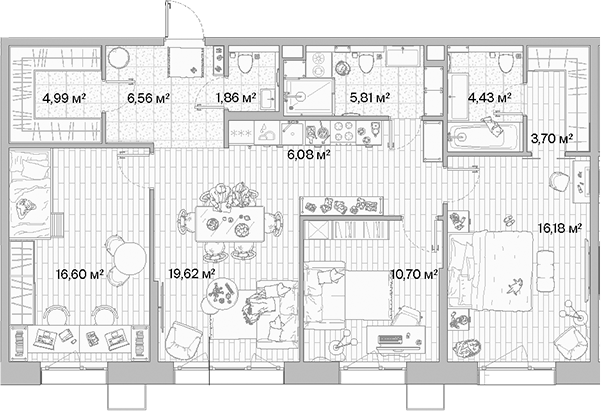 4+ комнаты, 96.53 м², 3/10 этаж, ЖК «МЫС»