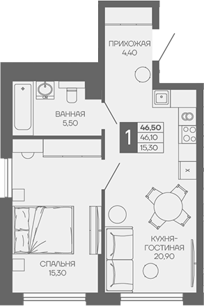 1-комн. квартира, 46.1 м² в ЖК Иначе в Молодежном — фото 2