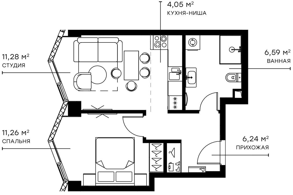 2-комн., 39.47 м², 10/49 этаж, ЖК «Симфония 34»