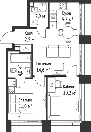 3-комн., 50.9 м², 52/52 этаж, ЖК «СЕТ»