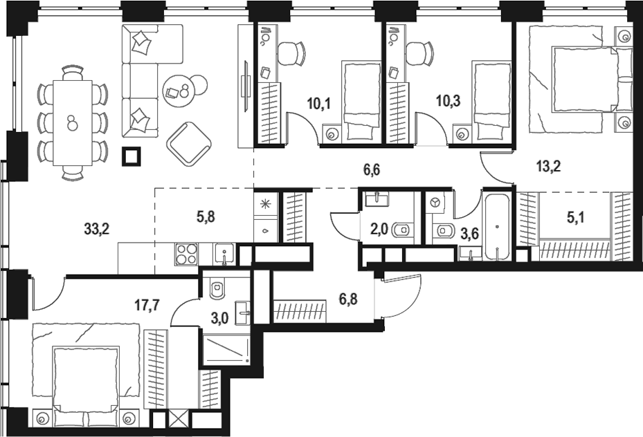4+ комнаты, 117.4 м², 36/48 этаж, ЖК «Левел Звенигородская»