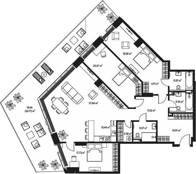 4+ комнаты, 156.09 м², 13/57 этаж, ЖК «Джойс»