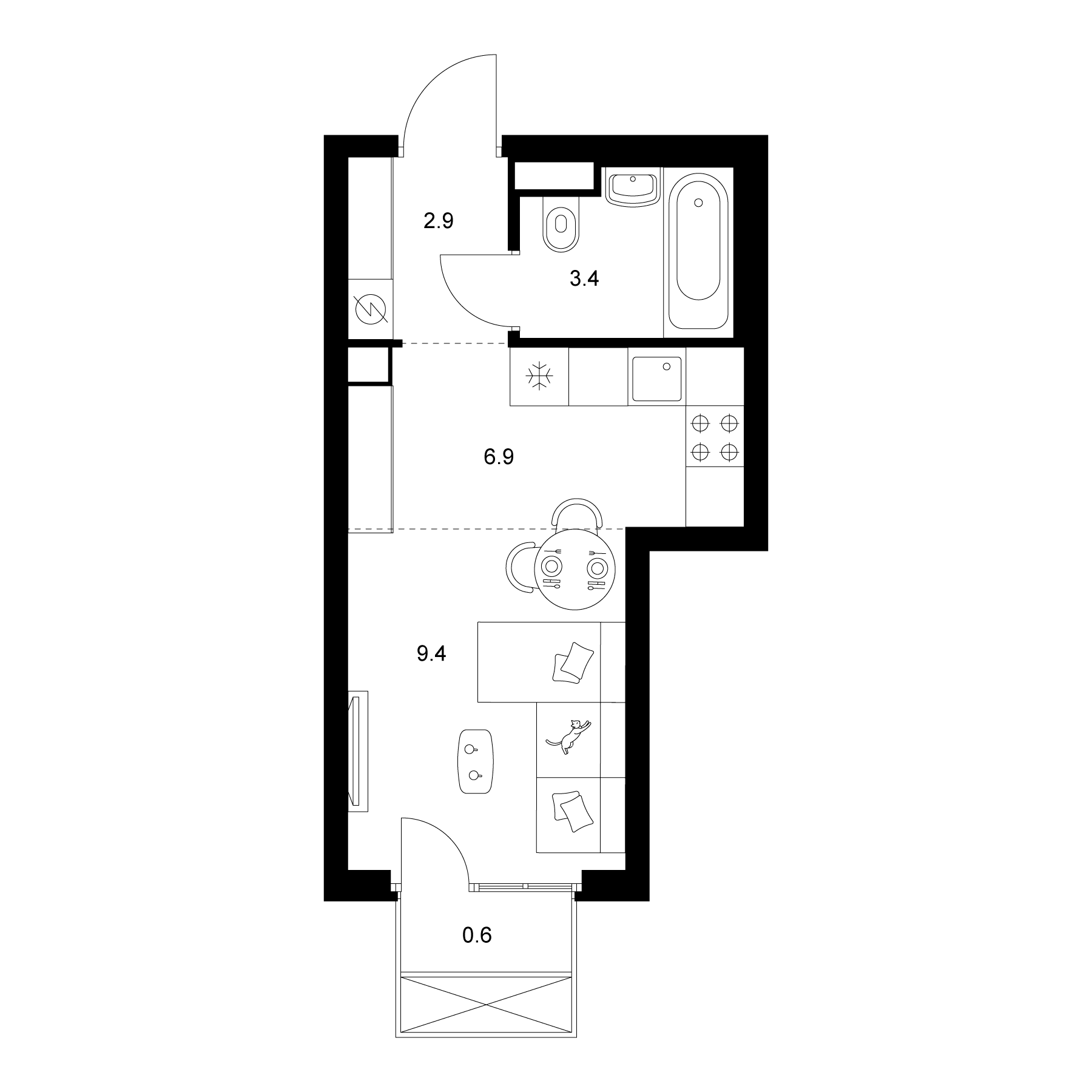 Студия, 22.6 м², 3/20 этаж, ЖК «2-й Иртышский»