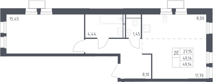 2-комн., 49.14 м², 19/24 этаж, ЖК «Квартал Строгино»