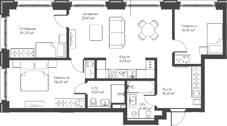 4+ комнаты, 82.49 м², 14/15 этаж, ЖК «Сити Бэй»