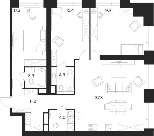 4+ комнаты, 113.7 м², 9/55 этаж, ЖК «Инди Тауэрз от Аквилон»