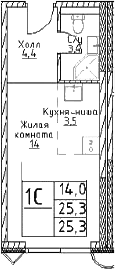 Студия, 25.3 м², 24/29 этаж, ЖК «Наметкин Тауэр»