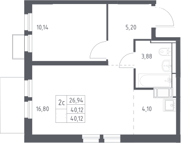 2-комн., 40.12 м², 8/25 этаж, ЖК «Большое Путилково»