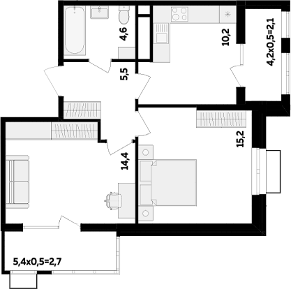 2-комн., 49.9 м², 16/16 этаж, ЖК «МегаСити»