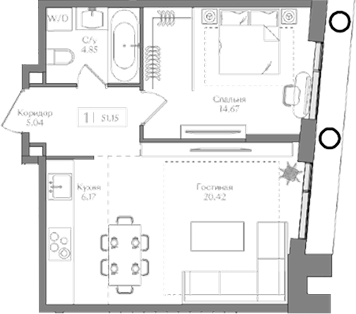 2-комн., 51.15 м², 6/16 этаж, ЖК «Преображенская площадь»