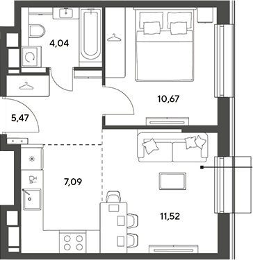 2-комн., 38.79 м², 4/14 этаж, ЖК «Публицист»