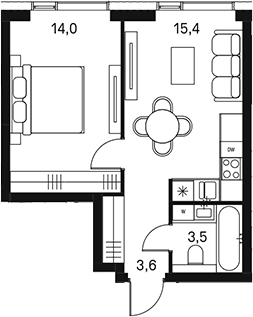 2-комн., 36.5 м², 28/30 этаж, ЖК «Моментс»