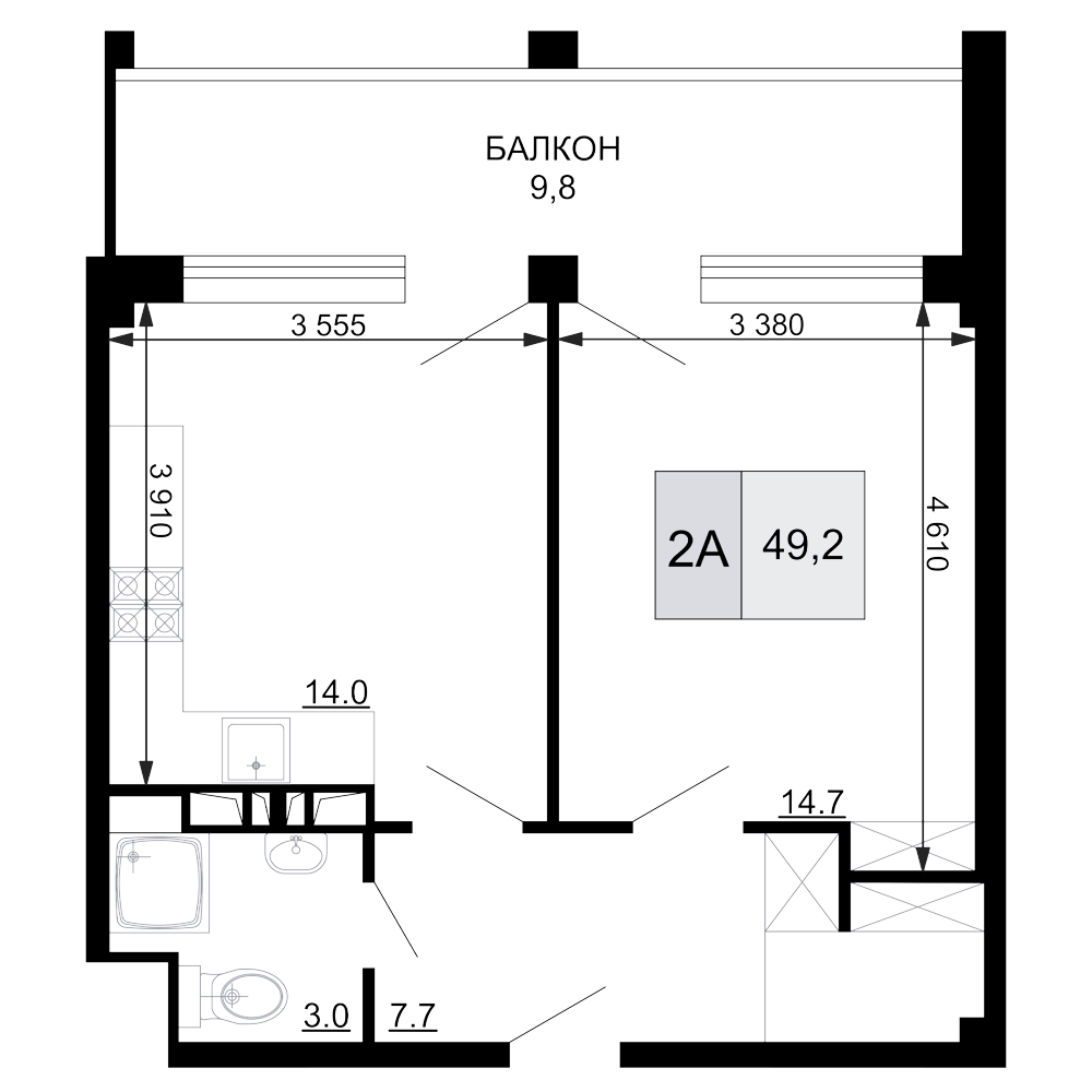 2-комн. квартира, 39.4 м² в ЖК Гостиничный комплекс Мореград — фото 2