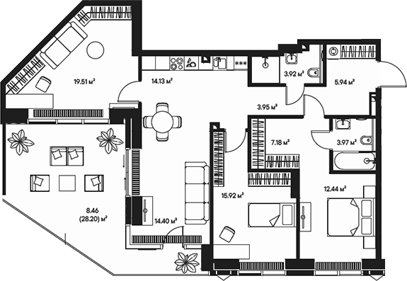 4+ комнаты, 101.36 м², 9/57 этаж, ЖК «Джойс»