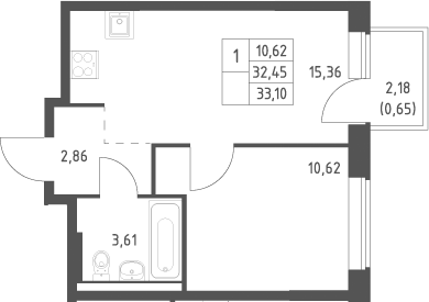 2-комн., 32.45 м², 8/12 этаж, ЖК «Большое Юрлово»
