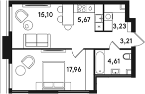 2-комн., 49.78 м², 27/49 этаж, ЖК «СОЛОС»